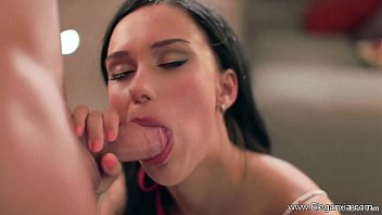 Luscious Brunette Deep Throating A Hard Cock
