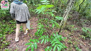 Desperate Thai Girl Searching For Mushrooms In The Deep Woods, Aching To Relieve Herself