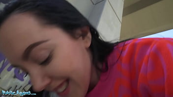 Public Seduction: A Young Spanish Brunette With Petite Natural Breasts Is Coaxed Into Sucking A Thick Cock For Money And Lets Her Shaved Pussy Get Filled In The Open