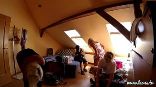 Backstage Blowjob Bash: Schoolgirls In Skirts, Stockings, And Heels Worship A Massive Cock