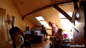 Backstage Blowjob Bash: Schoolgirls In Skirts, Stockings, And Heels Worship A Massive Cock