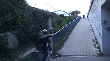Young Couple Gets Wild And Filthy Fucking Outdoors Near The Railway Station In Public
