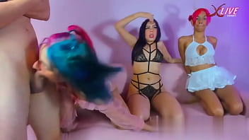 Filthy Slut Hungrily Takes Two Cocks Deep Down Her Throat