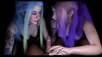 Two Vibrant-haired Vixens Share A Throbbing Cock In A Steamy 3d Double Blowjob