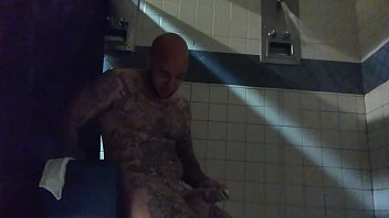 Pumping This Thick, Tattooed White Cock Under The Hot Spray