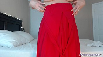Aged-up Cam Slut Flaunts Her Curves In A Crimson Dress And Thigh-highs