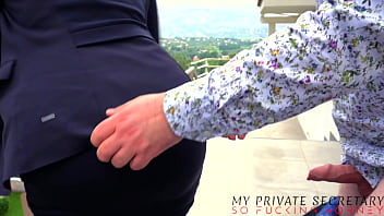 Office Temptress In Sheer Stockings And A Tight Dress, Bent Over For Outdoor Pleasure.
