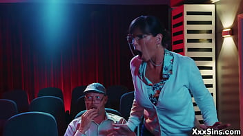 Elderly Lovers Syren Demer And Dick Chibbles Get A Steamy, Unexpected Show From Teen Duo Athena Faris And Ricky Spanish Going At It In The Movie Theater!