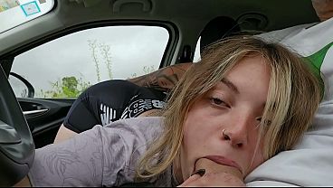 Risky Roadside Pleasure: I Take Him Deep In The Car And He Unleashes His Load In My Mouth On The Street