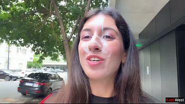 Drenched In Cum: A Public Cumwalk On The Street, Begging For Your Load On My Face