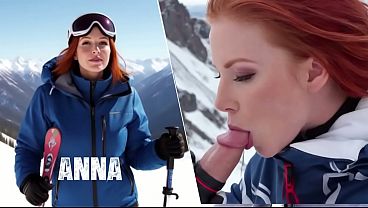 Anna’s Mouth Works Magic On The Slopes, Swallowing Every Inch In The Open Mountain Air.