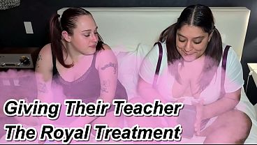 Slutty Students Spoil Their Teacher With Double Blowjob And Rimjob Royal Treatment