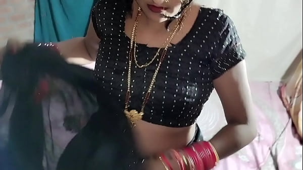 Indian Desi Babe Strips In Black Saree, Blouse, Petticoat And Panty