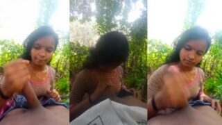 South Indian Girlfriend’s Slippery Handjob And Desi Blowjob Under The Forest Trees
